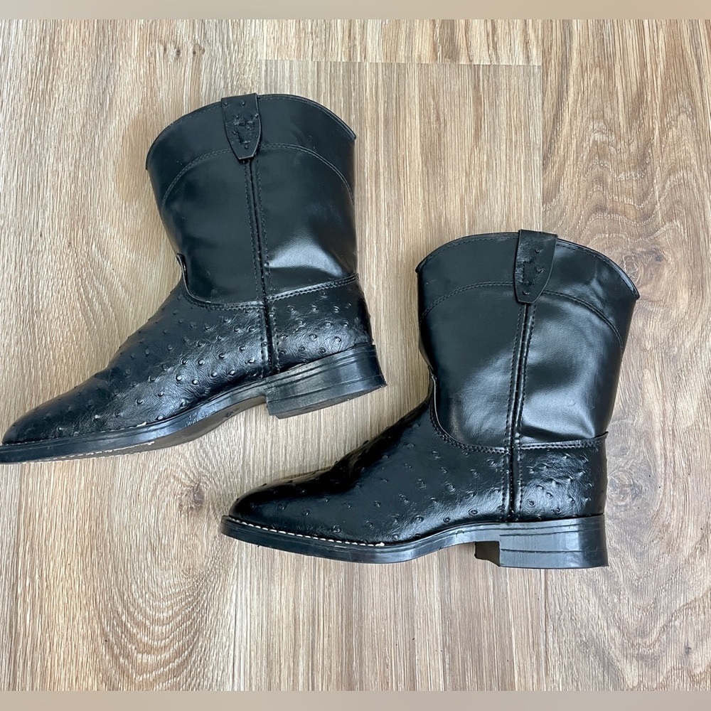 “Texas All American Made” Kids Black Ostrich Print Cowboy Boots Size 3D LNC